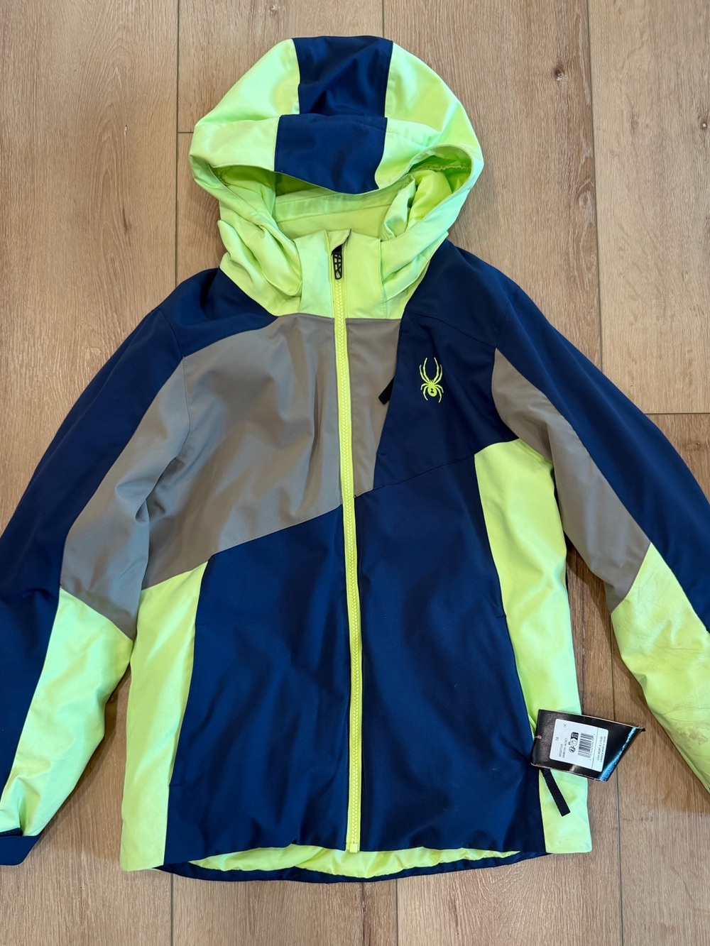 Spyder Kids Neon Yellow, Navy & Gray Colorblock Hooded Jacket